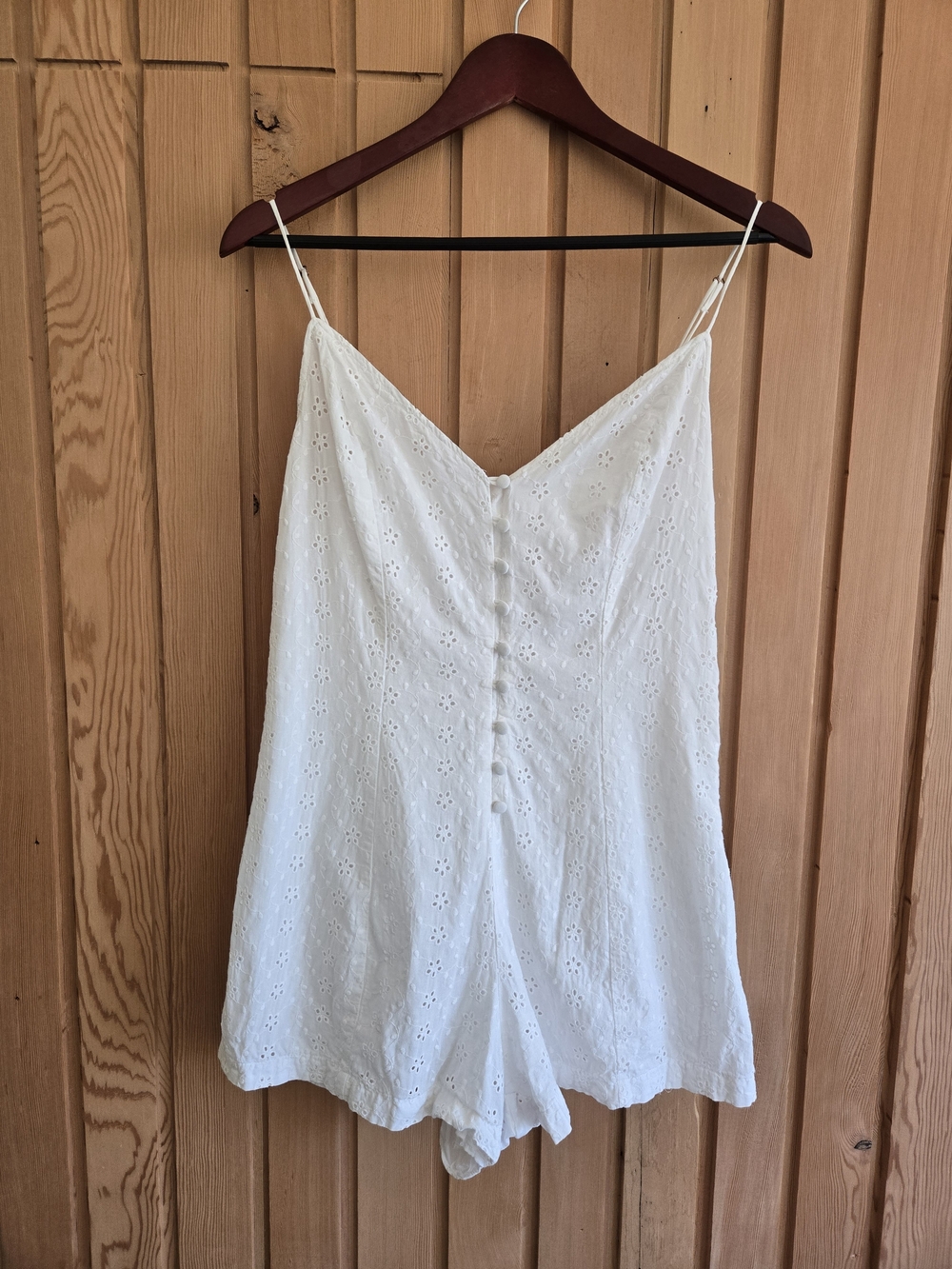 Eyelet Spaghetti-Strap Romper In White | Size Medium